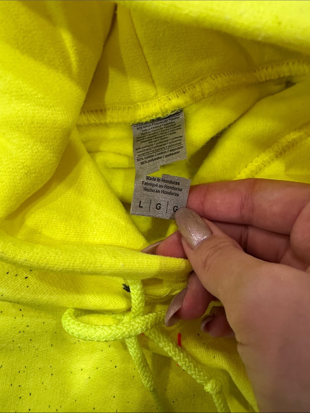 Inspired Neon Yellow Paint-Splatter Hoodie with Pink Logo NWOT - Picture 3 of 5